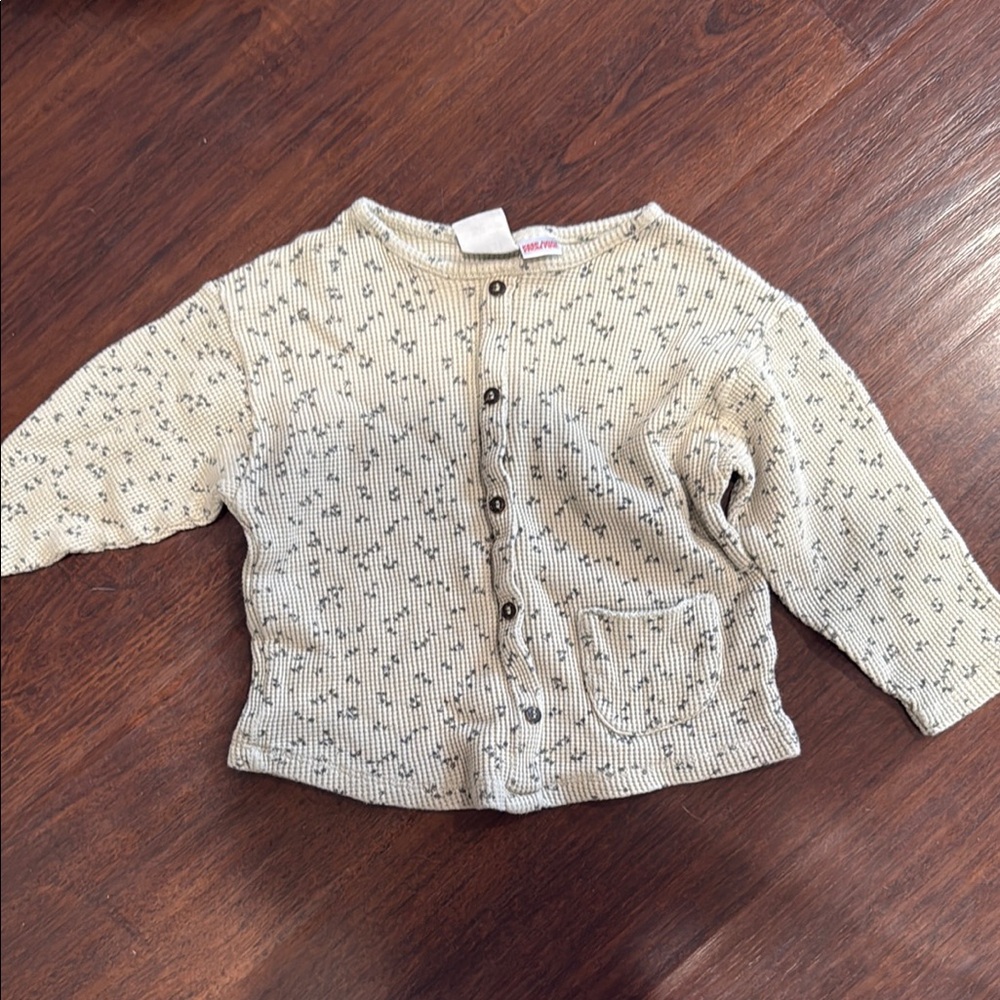 Zara Kids Cream Button-Up Shirt waffle cardigan?